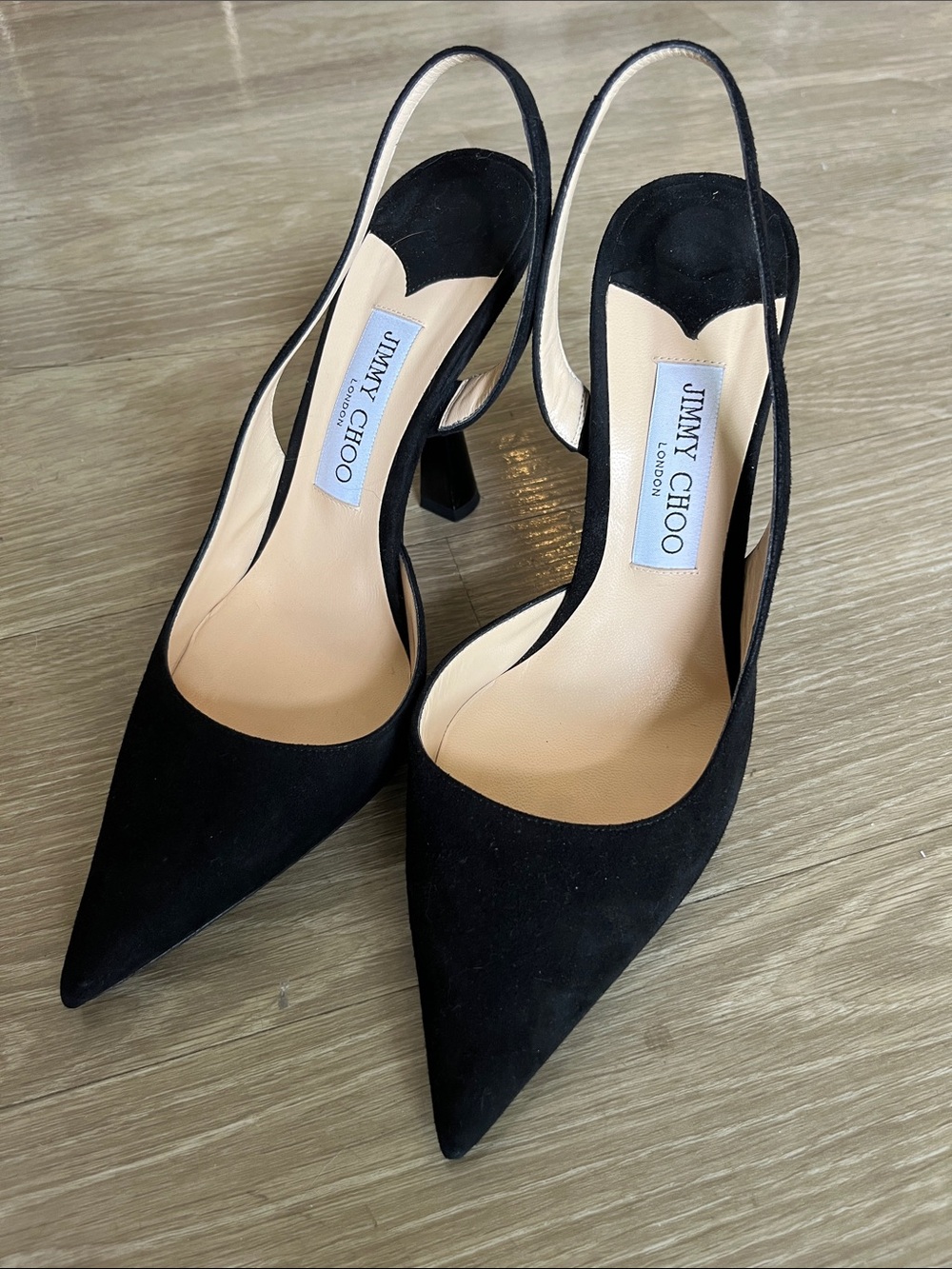 Jimmy Choo Black Suede Pointed Slingback Pumps